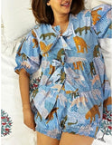Summer Short Pyjama Set Blue Cheetah