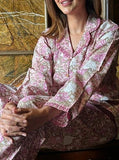 Luxury Hand Printed Indian Blockprint Pure High Quality Cotton |  Spring Beige Pink Grey Desire Leaves Burst Art