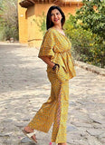 Luxury Hand Printed Indian Blockprint Pure High Quality Cotton | Summer Yellow Blue Vibe Peach