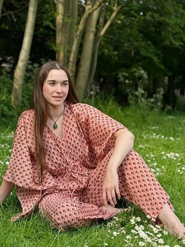 Luxury Hand Printed Indian Blockprint Pure High Quality Cotton | Pink Red Motif