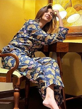 Luxury Hand Printed Indian Blockprint Pure High Quality Cotton | Spring Blue Desire Leopard Burst Art