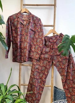Luxury Hand Printed Indian Blockprint Pure High Quality Cotton | Red Blue Paisley shade