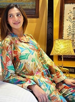 Luxury Hand Printed Indian Blockprint Pure High Quality Cotton | Spring Beige Blue Green Desire Leaves Burst Art
