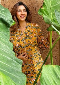 Luxury Hand Printed Indian Blockprint Pure High Quality Cotton | Yellow Green Red Desire