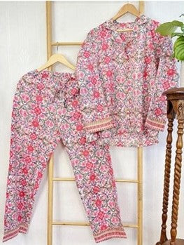 Luxury Hand Printed Indian Blockprint Pure High Quality Cotton | White Pink