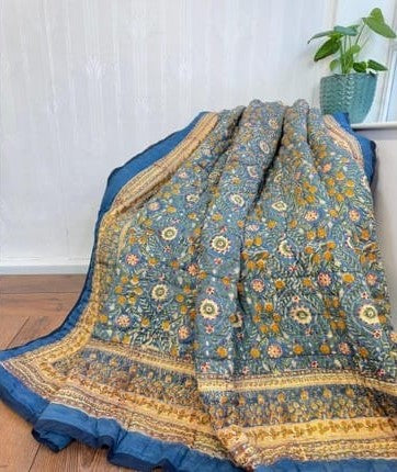 Handmade Cotton Quilts – Simple Luxury for Everyday Living / Royal Blue Beige Dijon Yellow Satin Sheen Gold Buttermilk