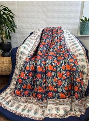 Handmade Cotton Quilts – Simple Luxury for Everyday Living / Dark Deep Blue Orange Red