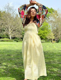 Embroidered Daisy Floral Pure Cotton Long Smocking Dress Boho Chic Classy Summer Elegant Comfy Daywear Mom Gift Outfit | Navy Red Mustard