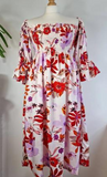 Midi Paisley Denim White Floral Silk Blend Dress Colourful Summer Elegant Comfy Wedding High Tea Daywear Casual | Mommy Girly Chic Boho