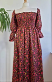 Midi Paisley Denim Black with Pink Floral Silk Blend Dress Colourful Summer Elegant Comfy Wedding High Tea Daywear Casual | Mommy Girly Chic Boho
