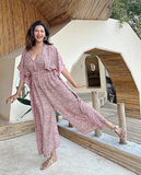 Overall Onesie Jumpsuit Summer Bohemian Flowy Summer Elegant Wedding High Tea Daywear Beach Casual Girly Chic Boho Cream Dusty Rose Paisley