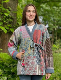 Kantha Reversible Short Length Spring Bolero All Season Bohemian Melange Artist Front Tie Open Jacket |