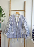 Kantha Reversible Short Length Spring Bolero All Season Bohemian Melange Artist Front Tie Open Jacket |