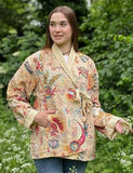 Kantha Reversible Short Length Spring Bolero All Season Bohemian Melange Artist Front Tie Open Jacket |