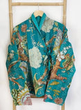 Kantha Reversible Short Length Spring Bolero All Season Bohemian Melange Artist Front Tie Open Jacket |