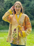 Kantha Reversible Short Length Spring Bolero All Season Bohemian Melange Artist Front Tie Open Jacket |