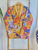 Kantha Reversible Short Length Spring Bolero All Season Bohemian Melange Artist Front Tie Open Jacket |