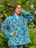 Kantha Reversible Short Length Spring Bolero All Season Bohemian Melange Artist Front Tie Open Jacket |