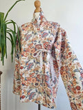 Kantha Reversible Short Length Spring Bolero All Season Bohemian Melange Artist Front Tie Open Jacket |
