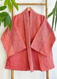 Kantha Reversible Short Length Spring Bolero All Season Bohemian Melange Artist Front Tie Open Jacket |