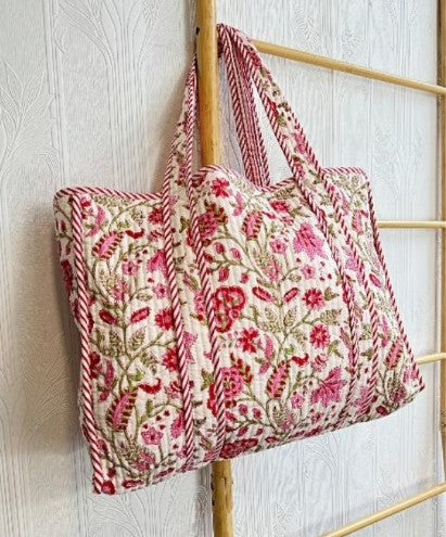 Quilted Cotton Handprinted Tote Bag