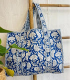 Quilted Cotton Handprinted Tote Bag
