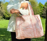 Quilted Cotton Handprinted Tote Bag