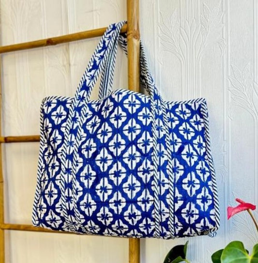 Quilted Cotton Handprinted Tote Bag