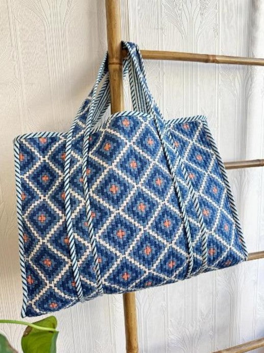 Quilted Cotton Handprinted Tote Bag