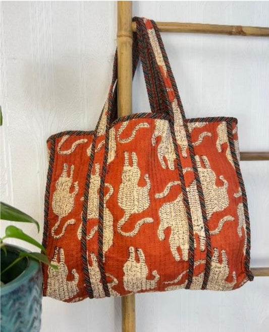 Quilted Cotton Handprinted Tote Bag
