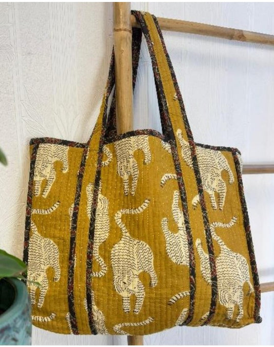 Quilted Cotton Handprinted Tote Bag