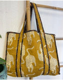 Quilted Cotton Handprinted Tote Bag