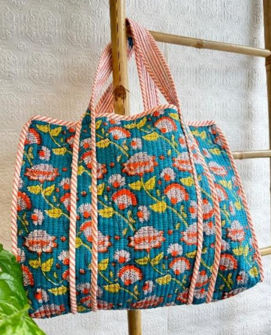 Quilted Cotton Handprinted Tote Bag