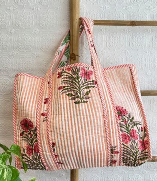 Quilted Cotton Handprinted Tote Bag