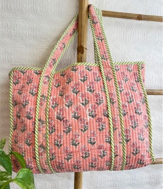 Quilted Cotton Handprinted Tote Bag