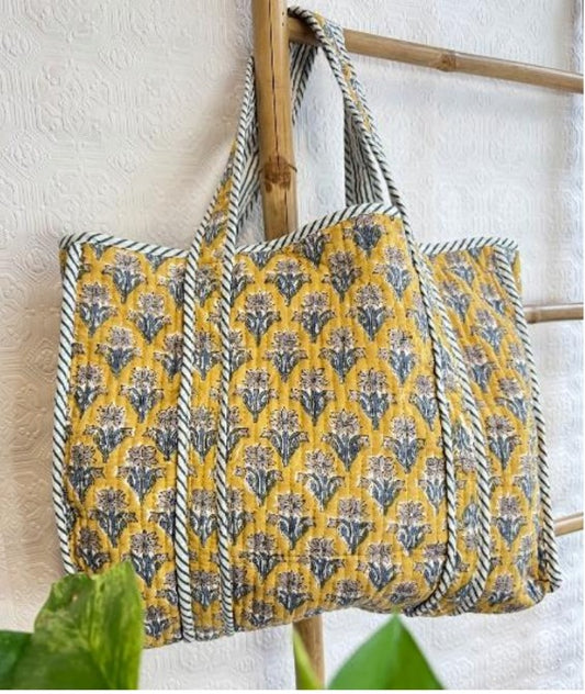 Quilted Cotton Handprinted Tote Bag