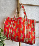Quilted Cotton Handprinted Tote Bag