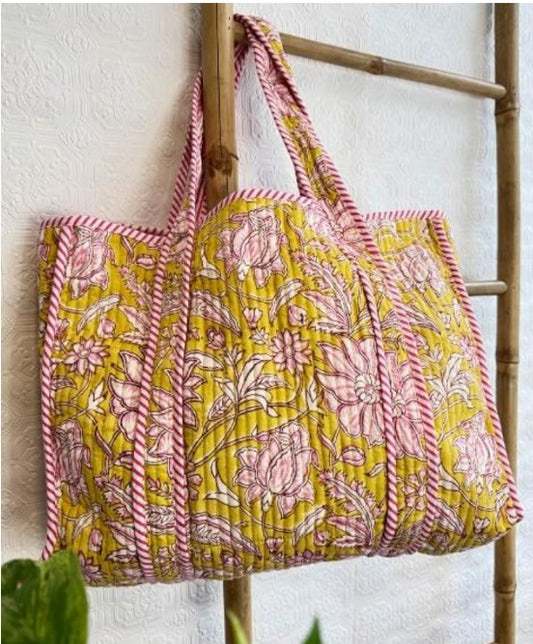 Quilted Cotton Handprinted Tote Bag