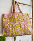 Quilted Cotton Handprinted Tote Bag