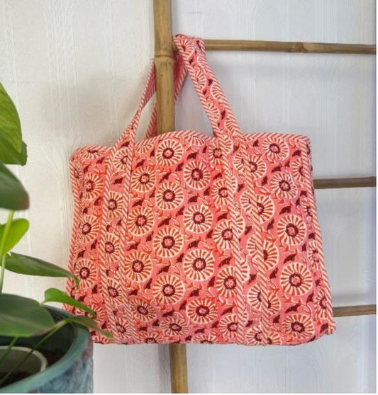 Quilted Cotton Handprinted Tote Bag