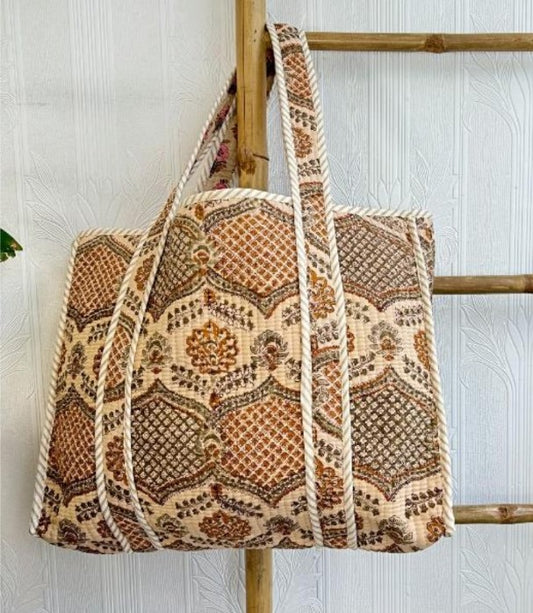 Quilted Cotton Handprinted Tote Bag