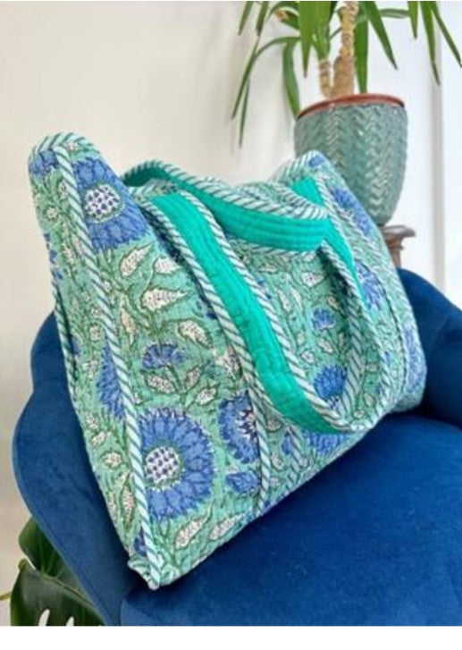 Quilted Cotton Handprinted Tote Bag
