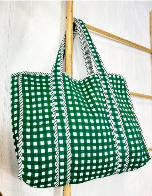 Quilted Cotton Handprinted Tote Bag