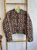 Cotton quilted open jacket Mint Green flora black