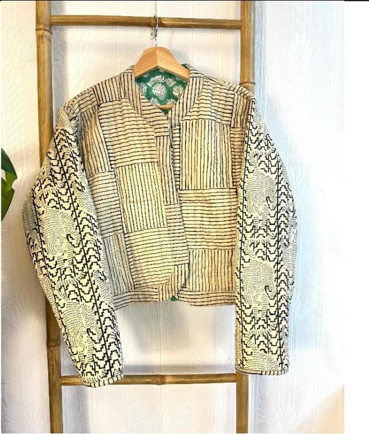 Cotton quilted open jacket Mint Green beige