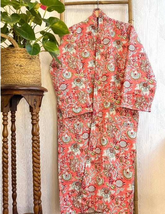 Quilted Unisex Cotton Reversible Long Winter Dressing Kimono Robe Boho