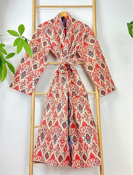 Quilted Unisex Cotton Reversible Long Winter Dressing Kimono Robe Boho