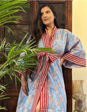 Pure Cotton Indian Block printed House Robe Summer Kimono Beach Coverup/Comfy Maternity | Pastel Blue Red Stripe Leopard Jungle