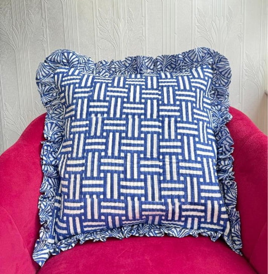 Quilted Cushion Cover  blue white Stripe