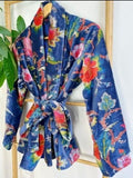 Luscious Luxurious Hip Length Shawl Collar Kimono Printed Velvet Jacket